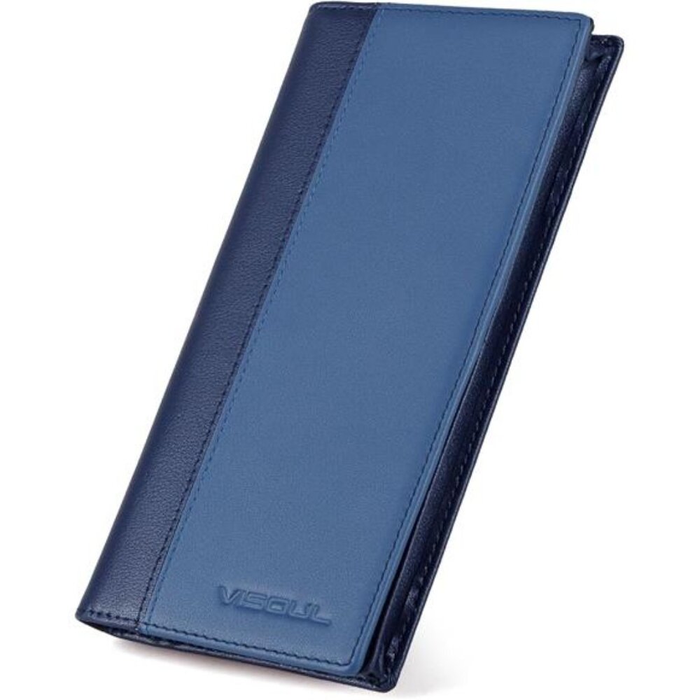 👜 Genuine Leather Long Bifold Wallet – RFID Blocking Checkbook & Card Holder ✨
